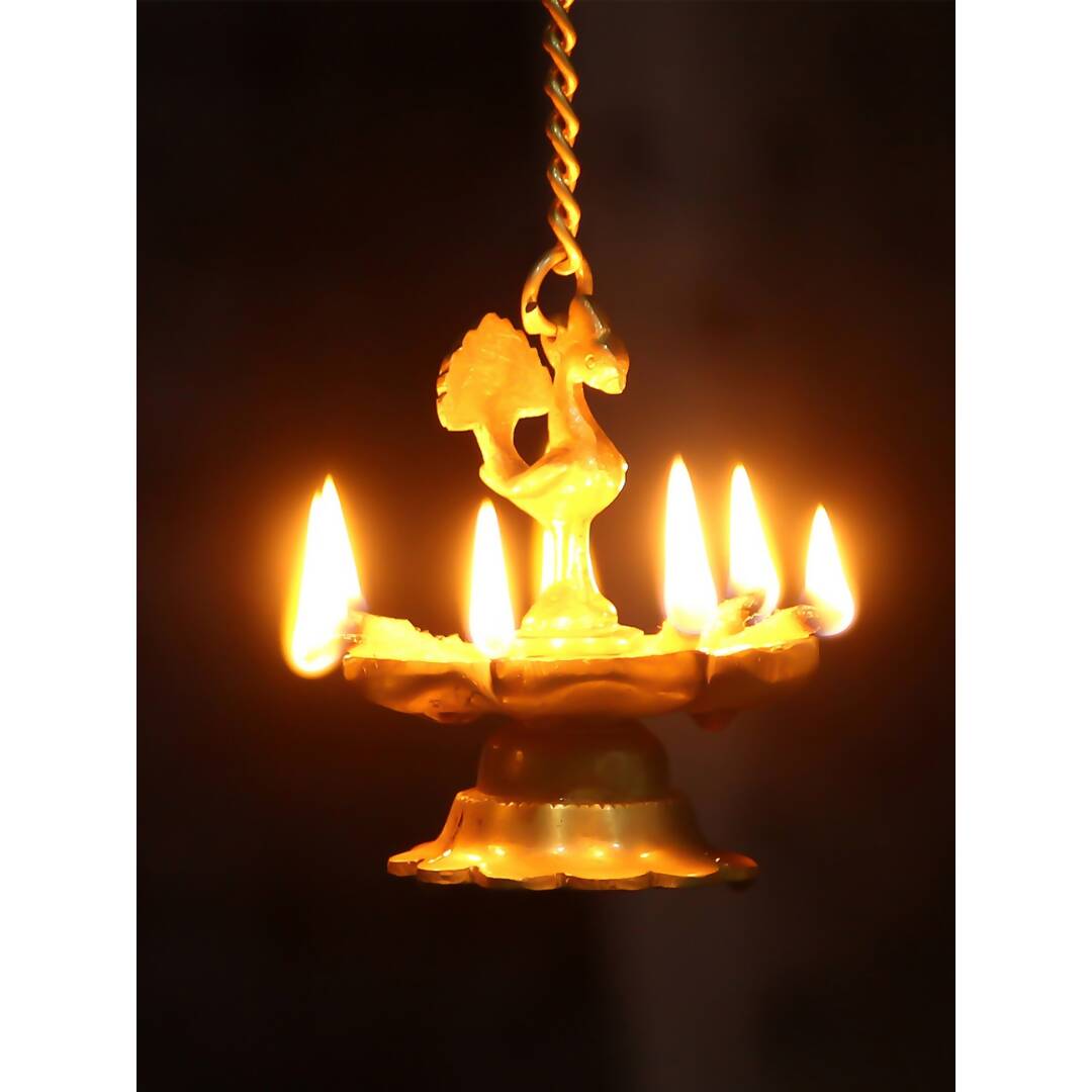 eCraftIndia Gold-Toned Peacock Shaped Hanging Oil Wick Diya - Distacart