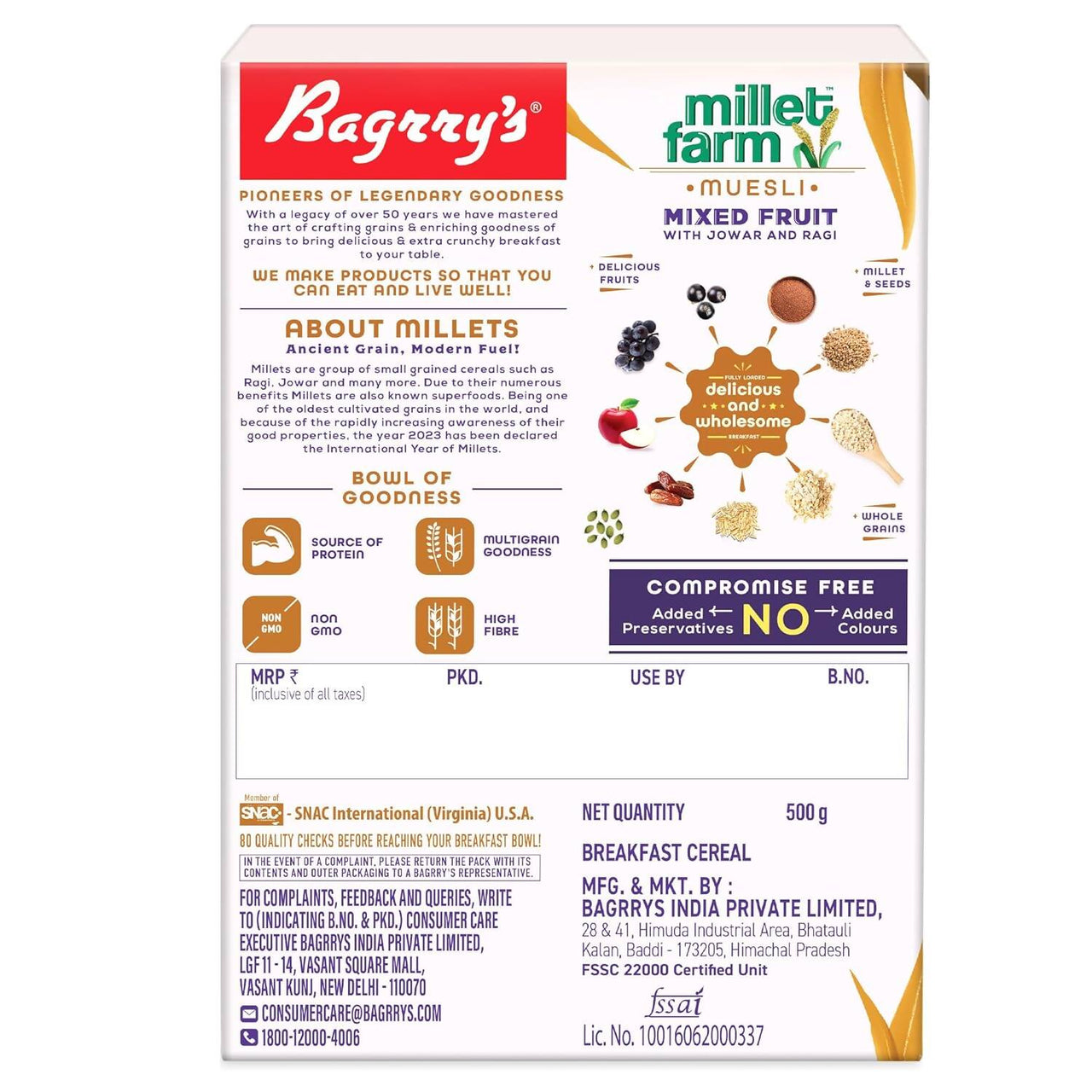 Bagrry's Millet Farm Mixed Fruit Muesli with Jowar and Ragi - Distacart