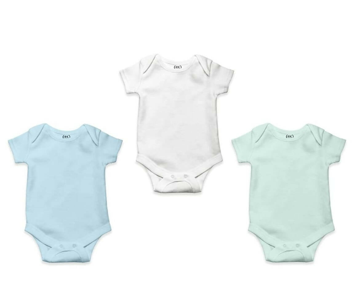 AHC Soft Cotton Short-Sleeve Bodysuits Solid Onesies New Born Infant Dress - Blue/Grey/Green - Distacart