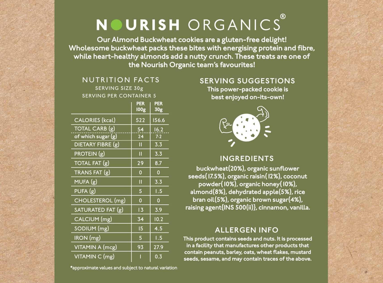 Nourish Organics Almond Buckwheat Cookies facts