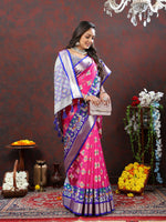 Thumbnail for Lorenvalley Fashion Pink Organza Silk Woven Design with Meenakari Weaving Saree - Distacart