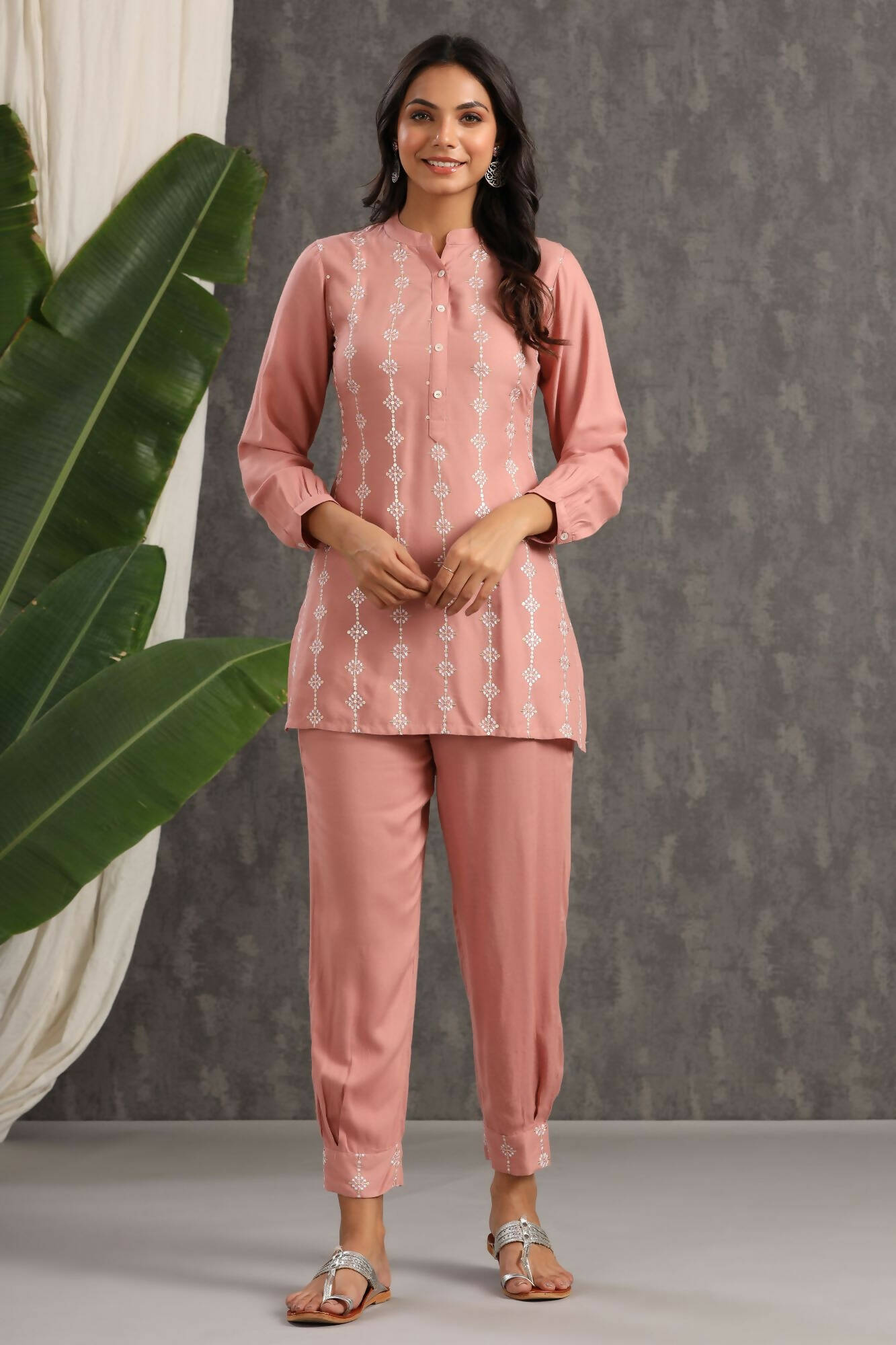 Juniper Women Onionpink Rayon Embroidered Straight Kurta Sets - Distacart