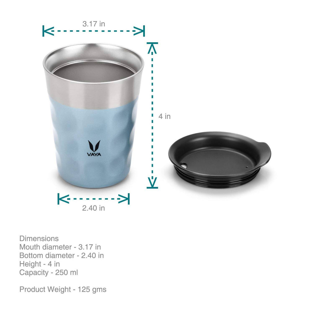 Vaya Popcup Insulated Coffee Mug Tumbler With Lid - 250 ml (Blue) - Distacart