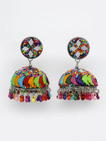 Thumbnail for NVR Women Multi Color Artificial Beads Brass-Plated Jhumka Earrings - Distacart