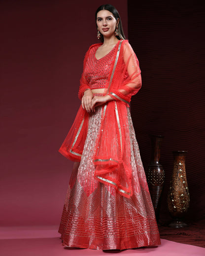 Red Organza Mirror With Coding Work Lehenga Choli with Dupatta - Tanya - Distacart