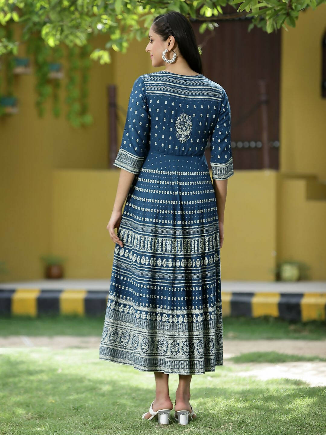 Juniper Blue Rayon Festive Printed Flared Dress For Women - Distacart
