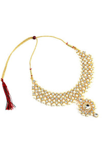 Thumbnail for Tehzeeb Creations White Colour Pearl And Necklace Earrings And Tikka With Stone And Kundan