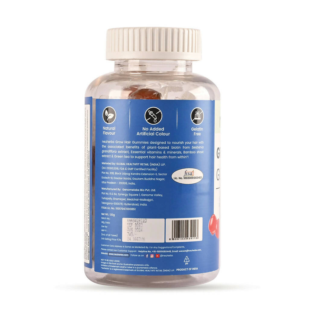 Neuherbs Grow Hair Gummies (No Added Sugar) - Strawberry Flavor - Distacart