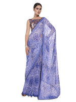 Thumbnail for Blue Georgette Floral Printed Saree With Unstitched Blouse Piece - Rajal - Distacart
