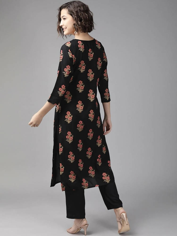 Yufta Black Ethnic Motifs Printed Kurta with Palazzo
