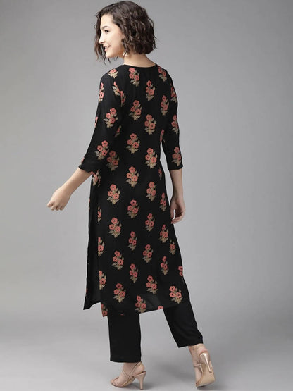 Yufta Black Ethnic Motifs Printed Kurta with Palazzo