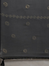 Thumbnail for Yufta Women Beige & Charcoal Grey Ethnic Motifs Embroidered Kurta with Trouser & Dupatta