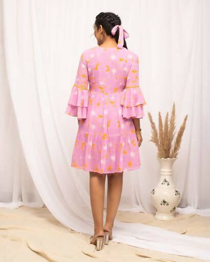 FIORRA Women's Light Pink Georgette Floral Printed Western Dress - Distacart