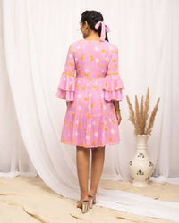 Thumbnail for FIORRA Women's Light Pink Georgette Floral Printed Western Dress - Distacart