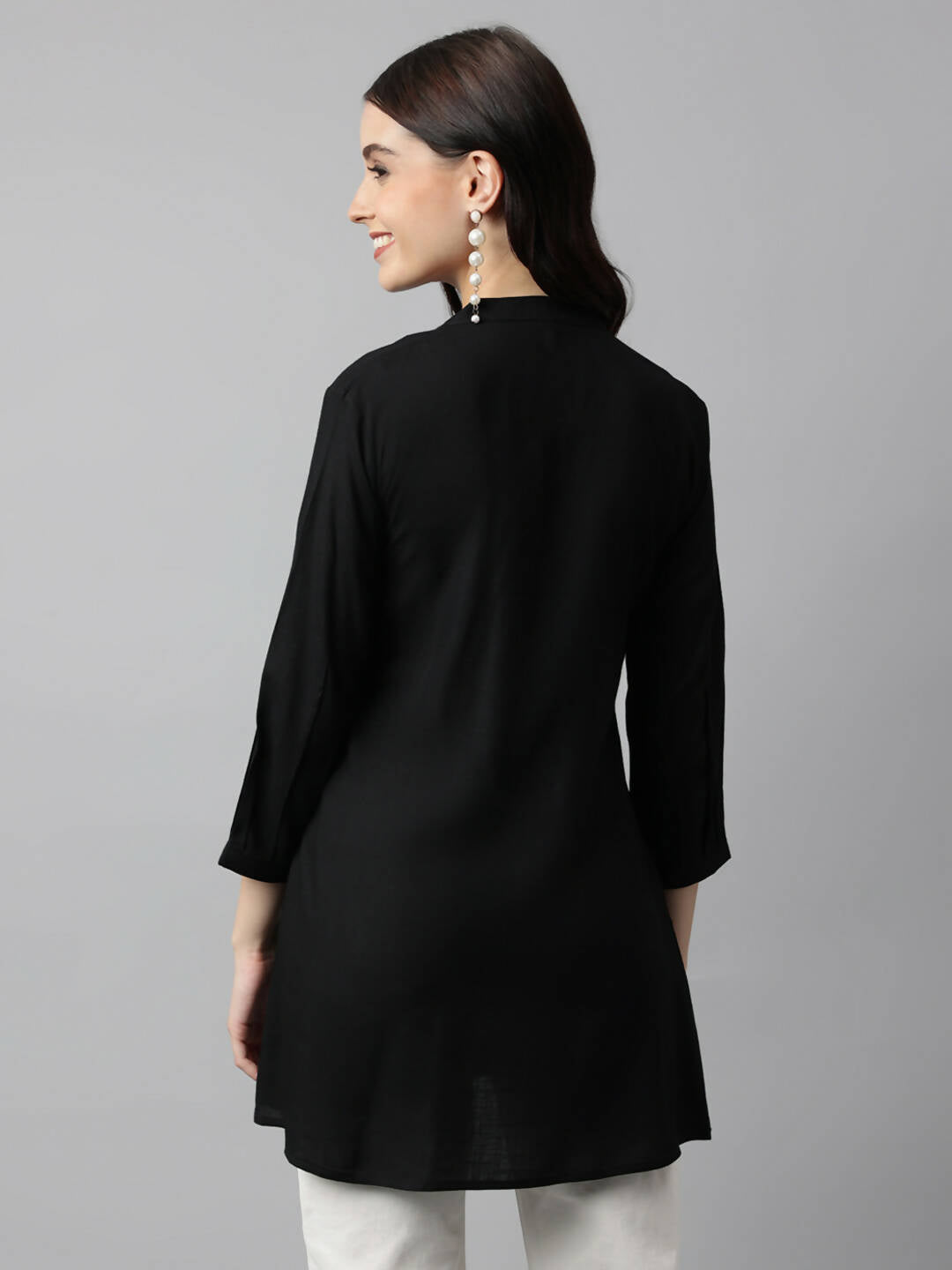 Black Rayon Yoke Embroidered A-line Top - Tarini - Distacart