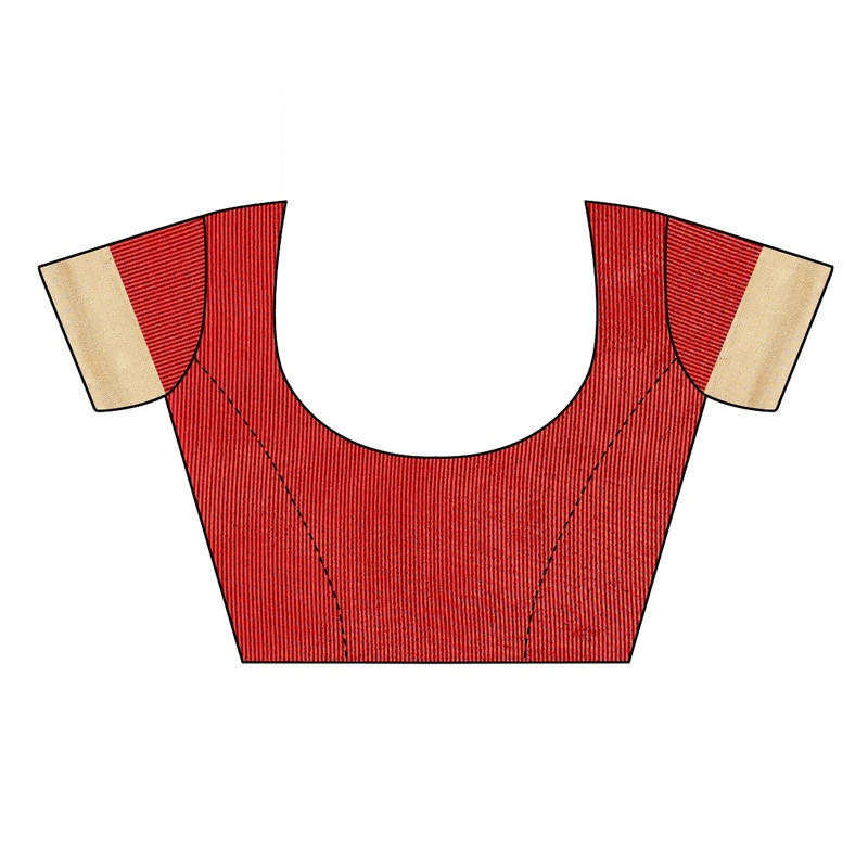 Vamika Red Cotton Polyster Silk Weaving Saree (Kerala Forest) Blouse