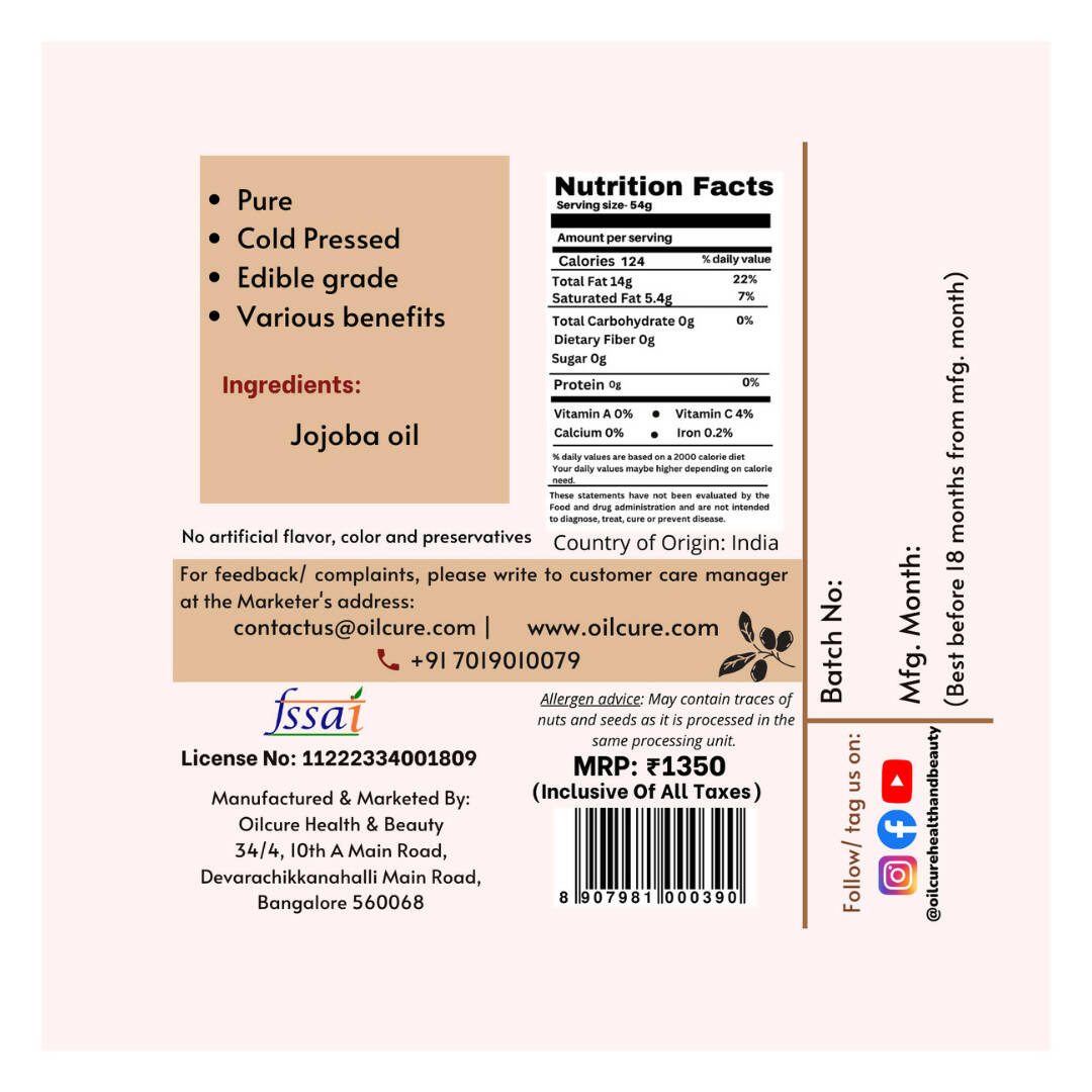 Oilcure Jojoba Oil Cold Pressed - Distacart