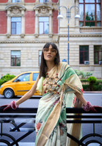 Thumbnail for Off White Satin Organza Floral Woven Design Saree With Unstitched Blouse Piece - Klay's - Distacart