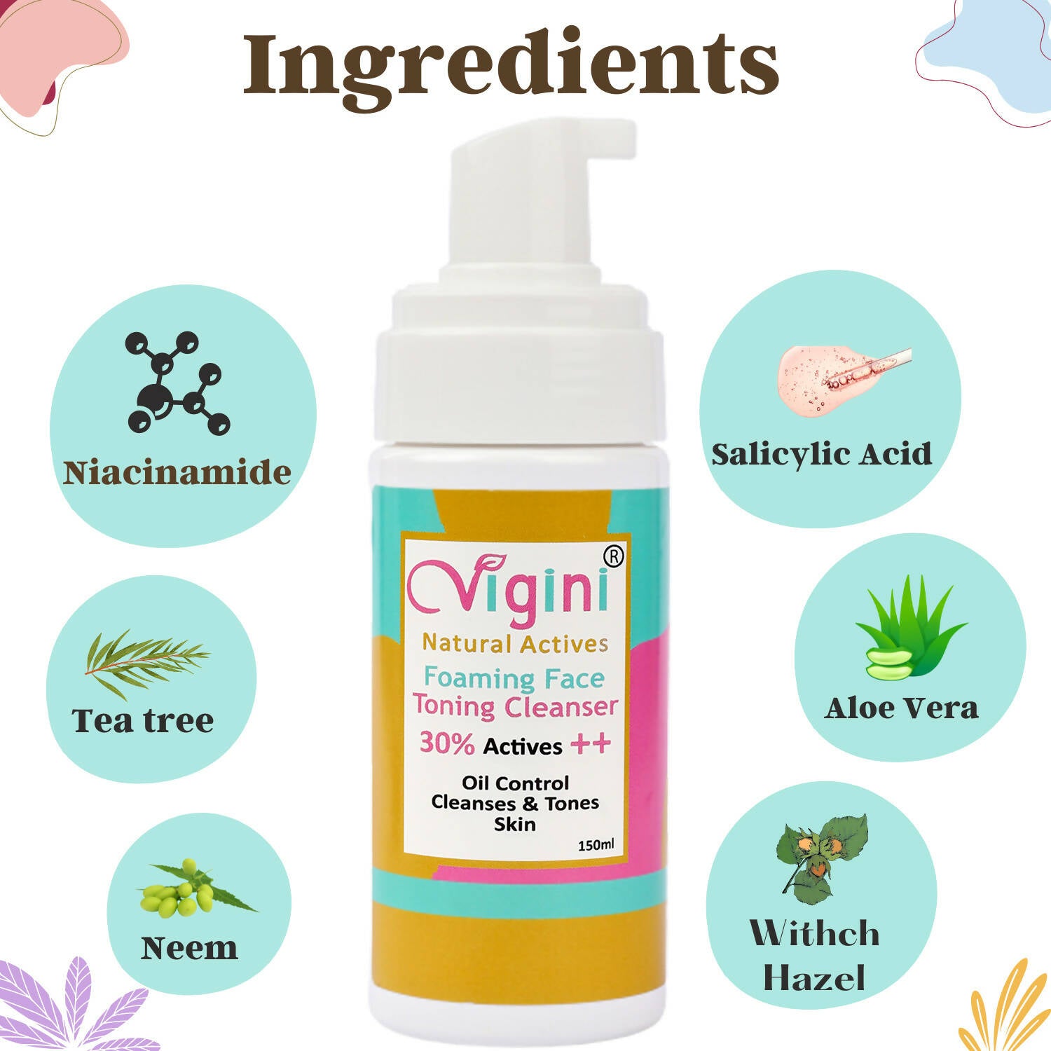 Vigini Natural Actives Foaming Face Toning Cleanser Face Wash for Men & Women - Distacart
