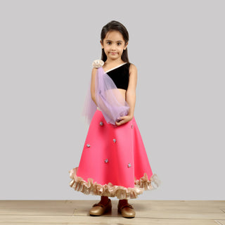 Pink Cow Fashions Black & Pink Ghagra Choli With Dupatta - Distacart