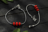 Thumbnail for Mominos Fashion Kamal Johar Oxidised Silver With Red Beads Anklets