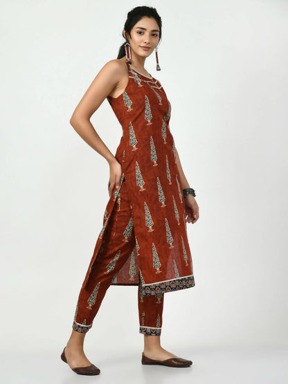 Myshka Women's Rust Straight Printed Kurta - Distacart