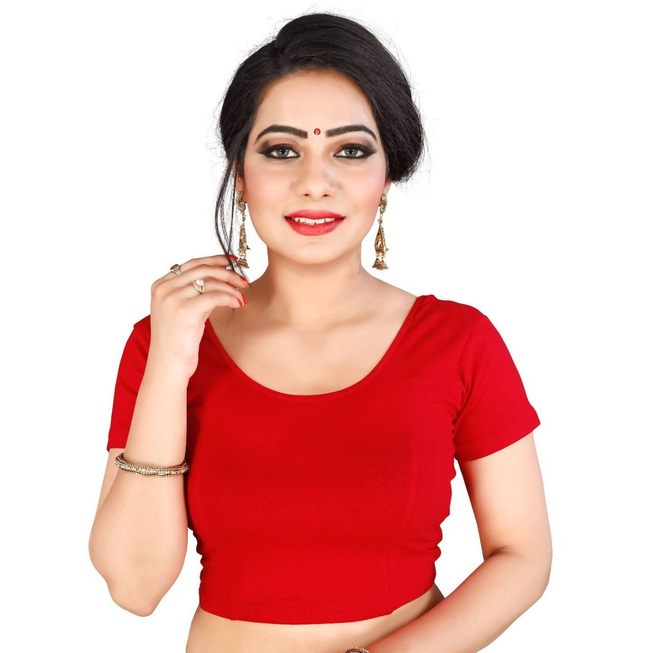 Vamika Red Lycra Plain Blouse - Distacart