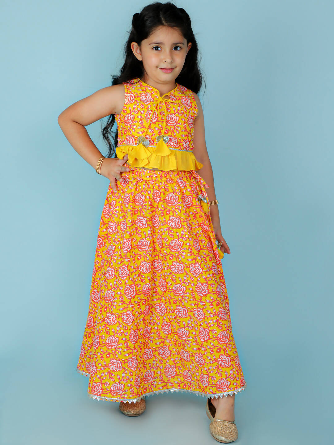 Lil Drama Girls Ghaghra Choli Set - Orange - Distacart