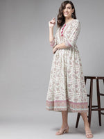 Thumbnail for Yufta Off White Floral Ethnic Maxi Dress
