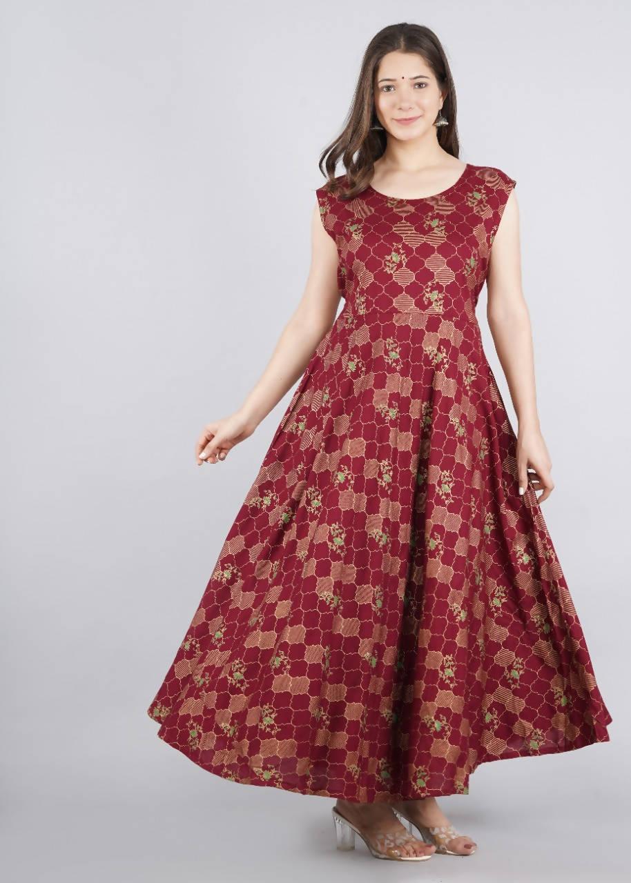 Vamika Wine Red Rayon Gold Printed Party Wear/Casual Wear Kurti - Distacart
