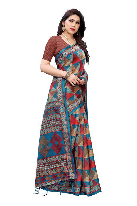 Vamika Multicolor Kalamkari Print With Jhalar Khadi Silk Saree (TANISHA RED)