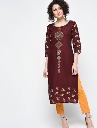 Cheera Hand Block Coffee Color Print Straight Kurta
