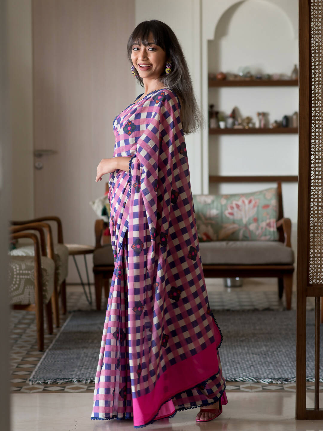 Suta Multi Color Checked Pure Cotton Saree - Distacart