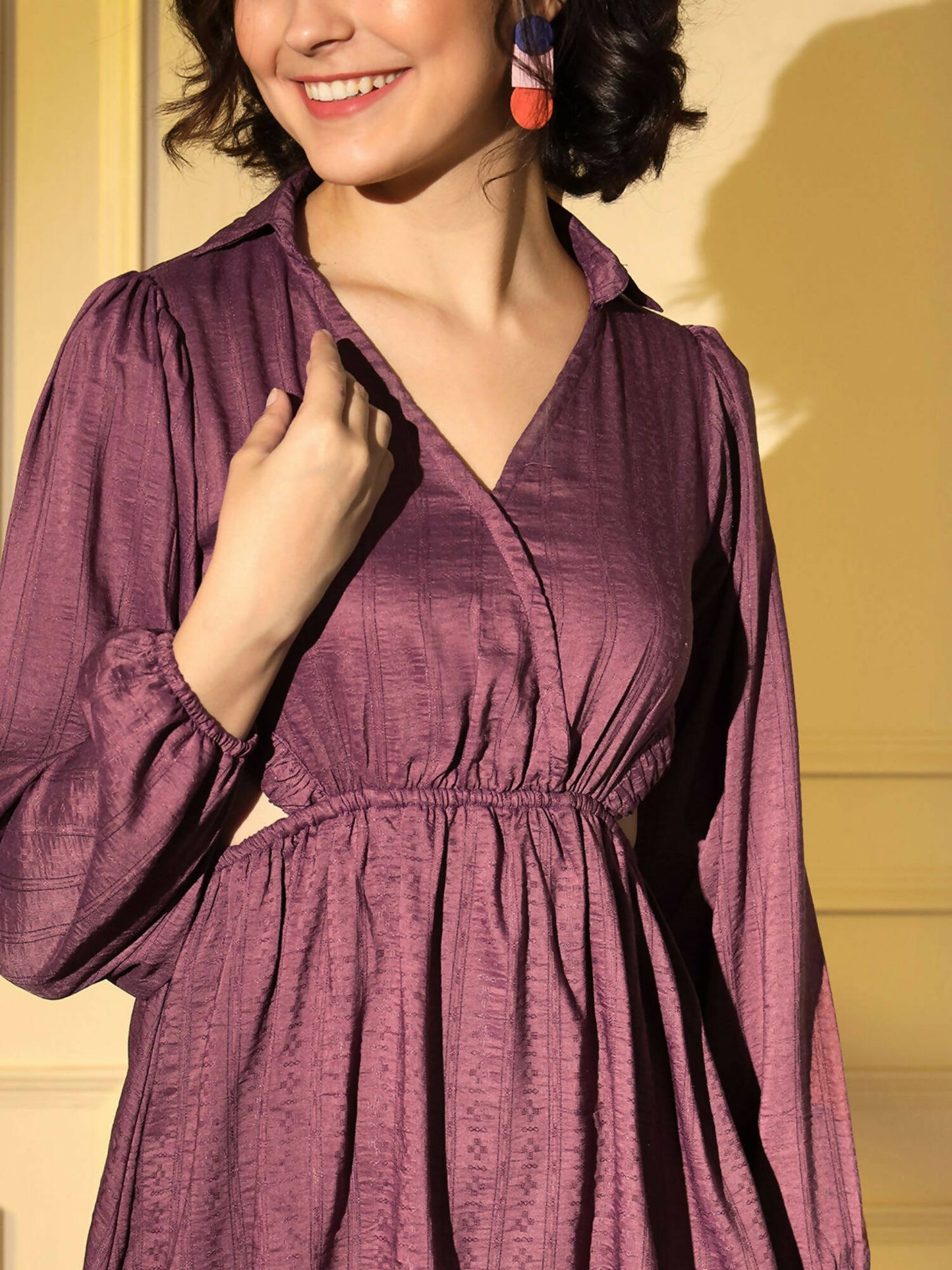 Wine Viscose Solid Flared Dress - Shivani - Distacart