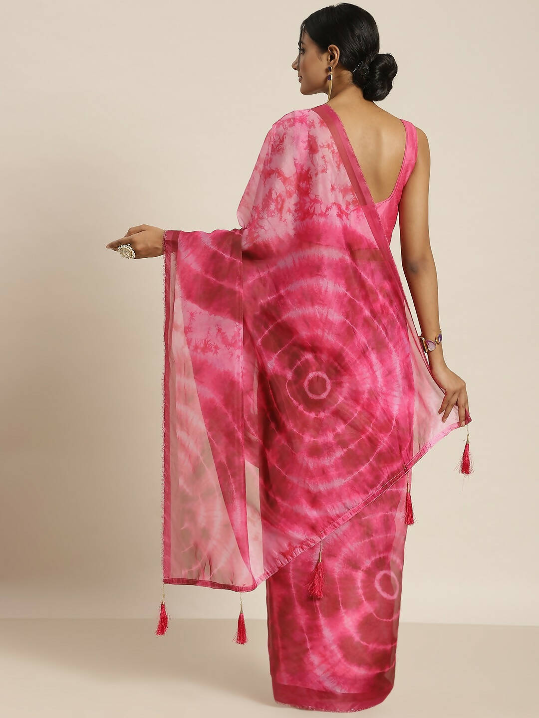 Pink Organza Printed Saree With Blouse Piece - Nivaa - Distacart