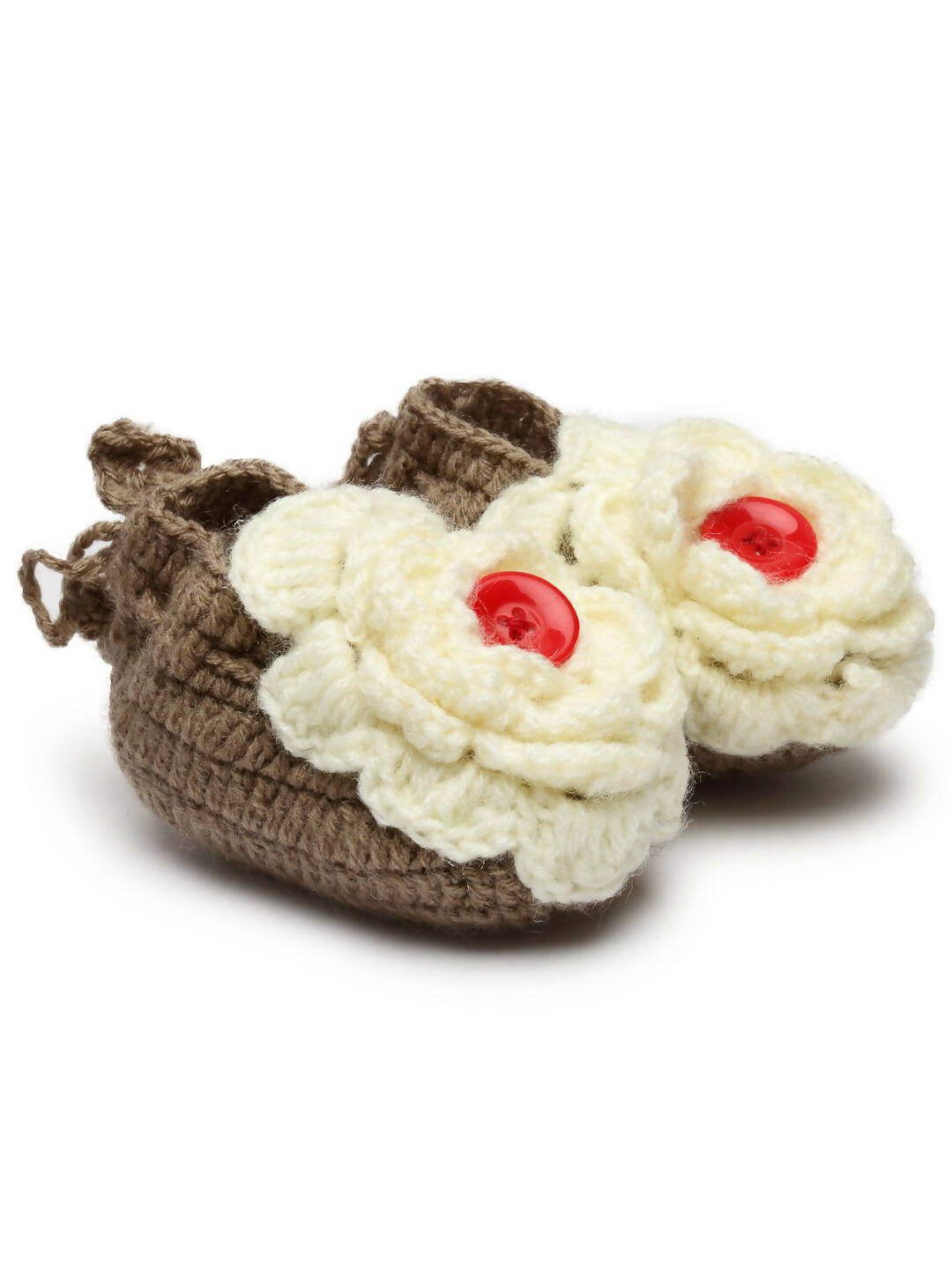Chutput Kids Woollen Hand Knitted Flower Detailed Booties - Brown - Distacart