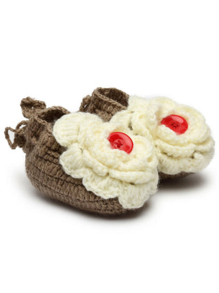 Chutput Kids Woollen Hand Knitted Flower Detailed Booties - Brown - Distacart