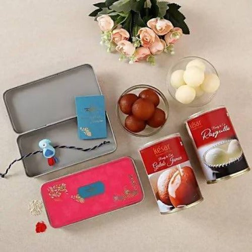 Kids Bird Rakhi With Rasgulla & Gulab Jamun Tin