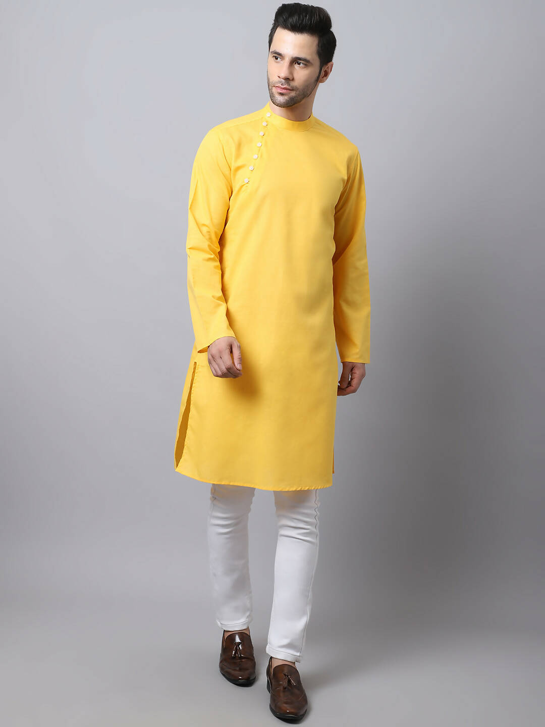 Even Apparels Yellow Pure Cotton Men's Kurta With Side Placket - Distacart