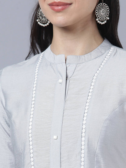 Myshka Stylish Grey Viscose 3/4 Sleeve Women's Kurta Pant Set - Distacart