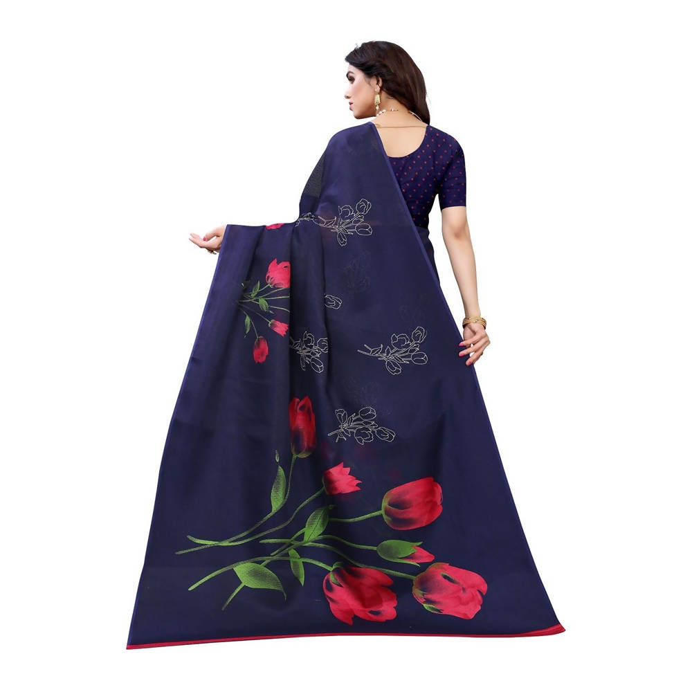Vamika Printed Jute Silk Blue Saree 