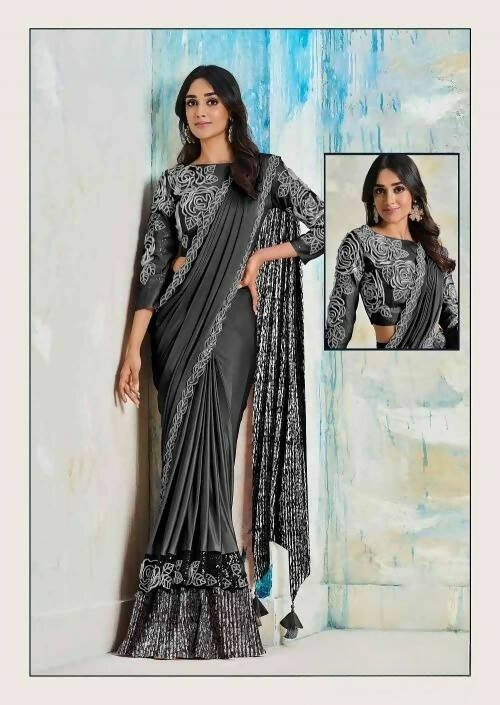 Lycra Saree With Stitched Blouse - Mohmanthan Royal - Distacart