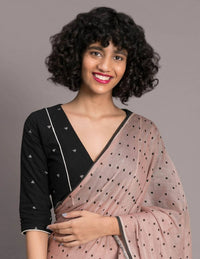 Thumbnail for Suta Brown Black Polka Dots Printed Pure Cotton Saree - Distacart