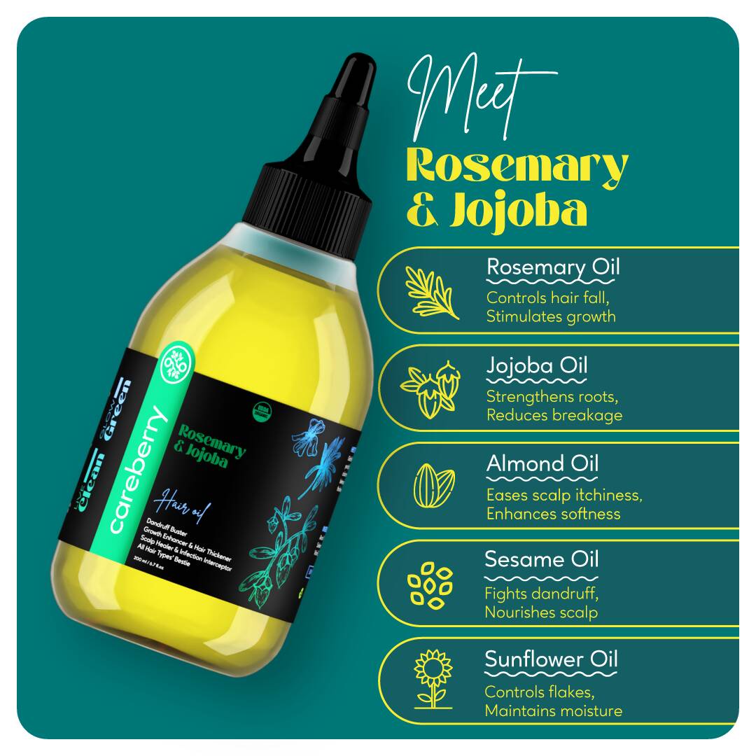 Careberry 100% Organic Rosemary & Jojoba Anti Dandruff Hair Oil - Distacart