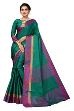 Thumbnail for Vamika Ethnic Fire Green Cotton Silk Saree - Distacart