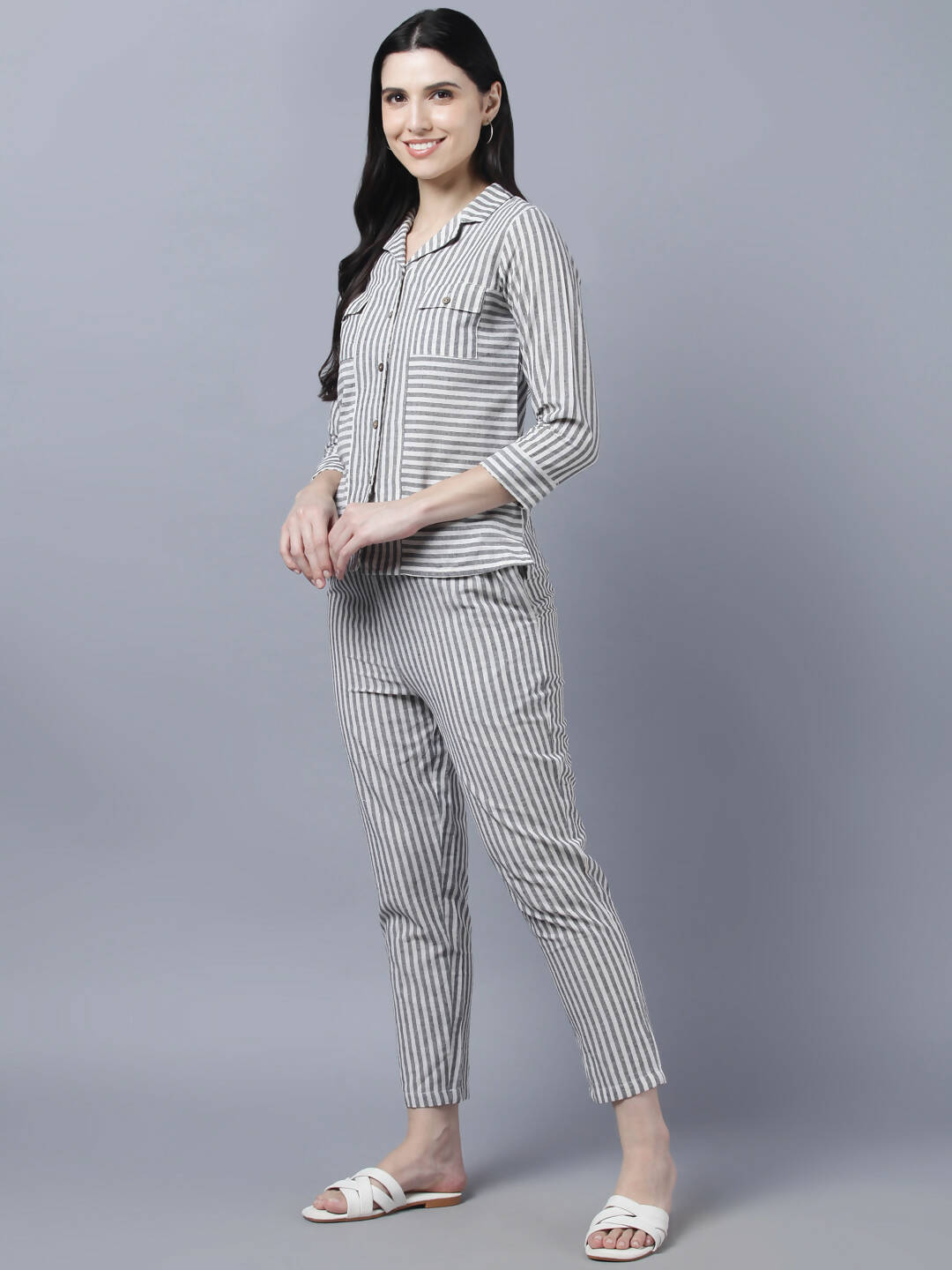 Myshka Stylish Grey 3/4 Sleeve Women's Cords Set - Distacart