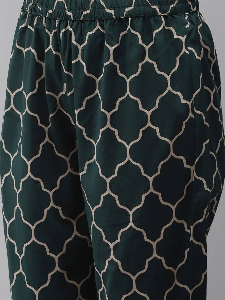 Yufta Women Mauve & Green Ethnic Motifs Printed Sequined Cotton Kurta Set & Dupatta