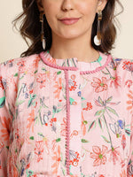 Thumbnail for Pink Cotton Floral Printed Dress - Nandani - Distacart