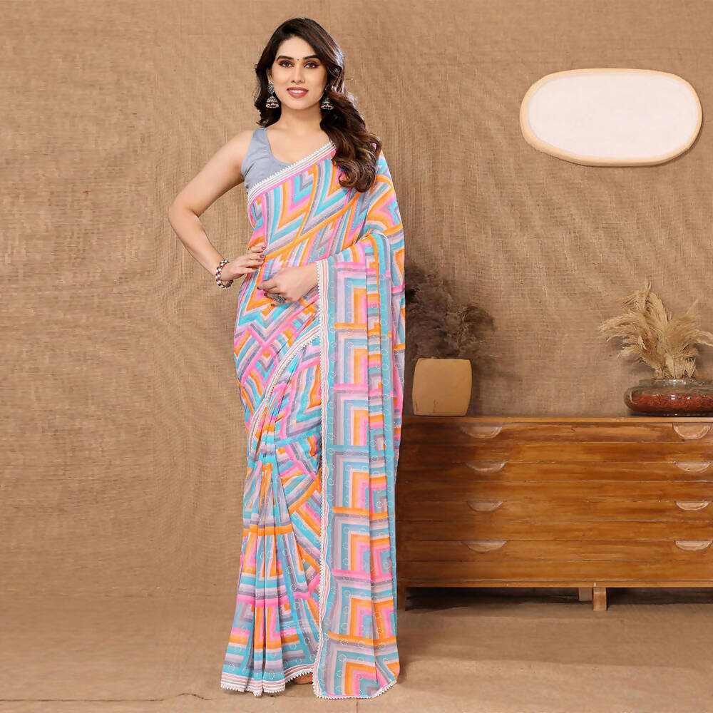 Women's Partywear Designer Grey Georgette Fancy Saree - Satrangi - Distacart