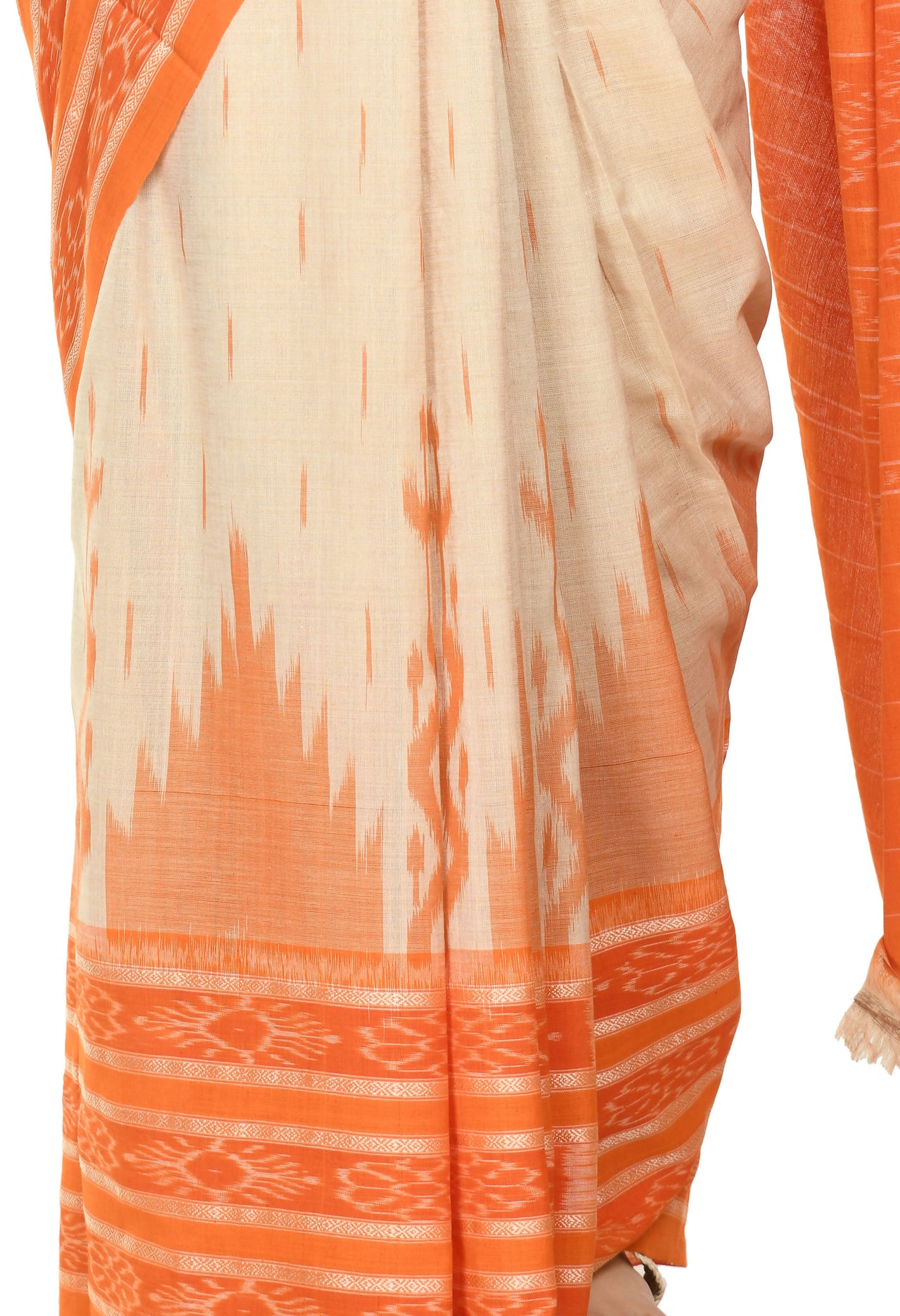 Vamika Sambalpuri Ikat Cotton Scot Dali Tasrite Orange Saree - Distacart